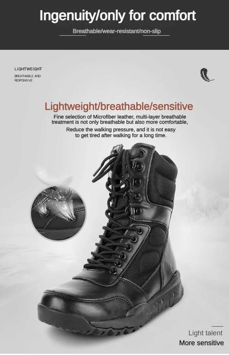 LAHORS® Brand Lightweight Cowhide Leather Tactical Boots Men's Boots Desert Combat Boots Outdoor Hiking Boots Ankle Shoes Men