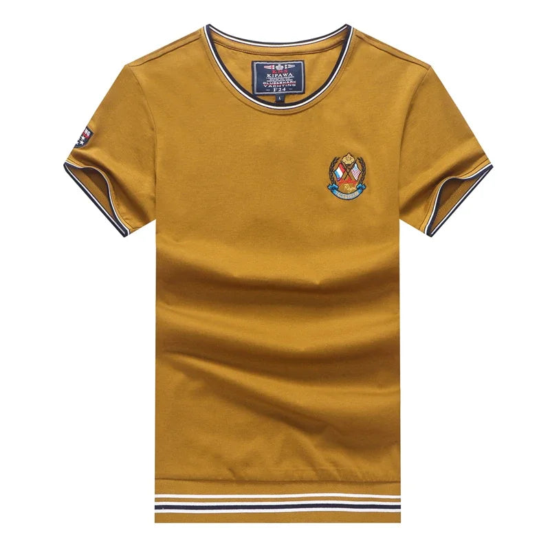 TACE&SHARK Summer Military T-shirts Fashion Embroidery Casual Cotton White Camiseta Tops Tees Shark Short Sleeve T Shirt Men