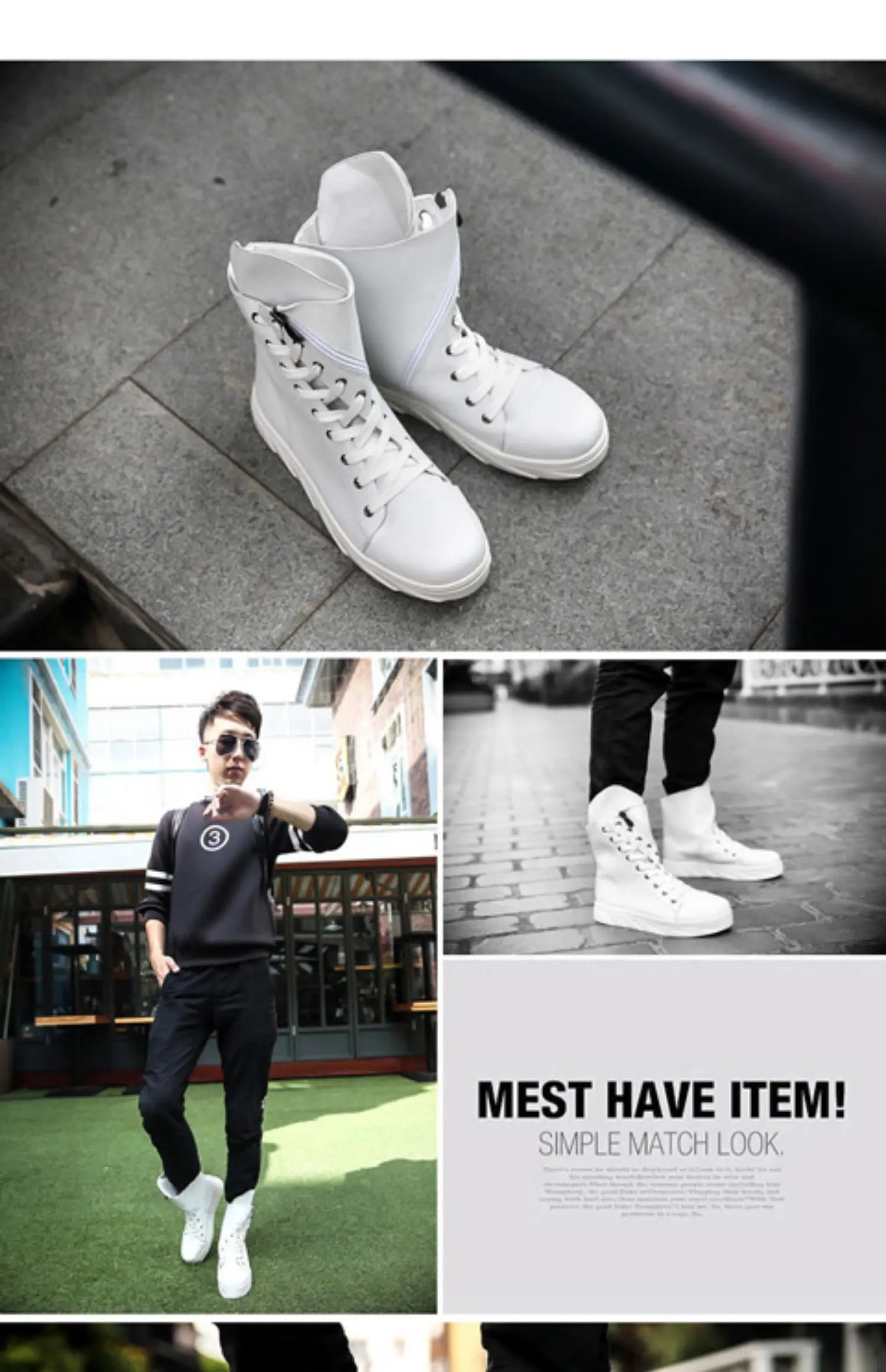 Men 6 cm Height Increasing Platform Boots Back Zip Leather Shoes Male Mixed Colors Y3 High Top Black White Men's Boots
