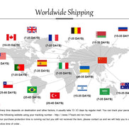 World map with flags of various countries and corresponding shipping time estimates.