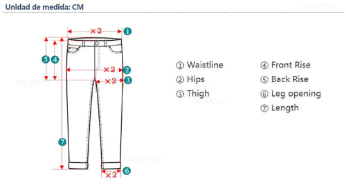 Measurement chart for pants with labeled parts on a white background