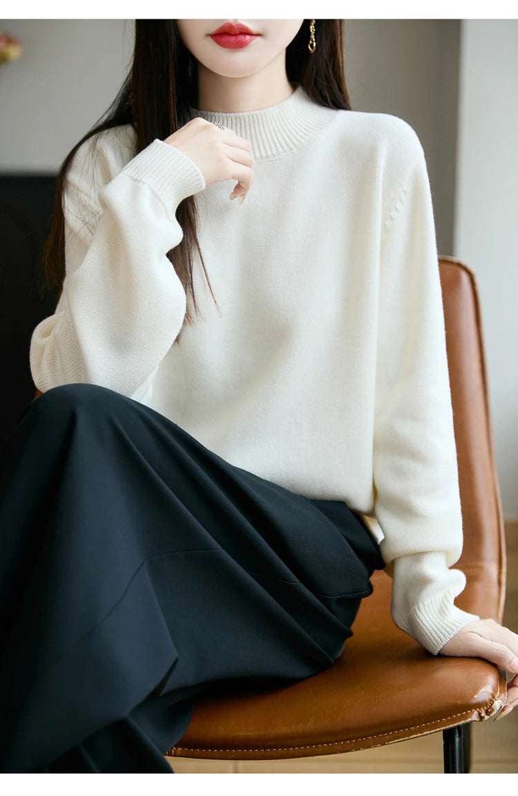100% Pure Cotton Women's Knitted Sweater Solid Color Round Neck Pullover Loose Cotton Sweater Autumn and Winter New Women's Top