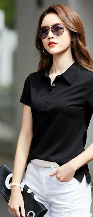 Female Tee Slim 100℅ Cotton Plain Button Women's Polo Korean Clothing Goth T-shirts Elegant Cheap Aesthetic Hot Sales Emo Kpop
