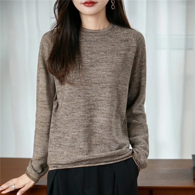 100% pure cotton women's knitted sweater casual round neck pullover for autumn and winter new women's top loose and hot selling