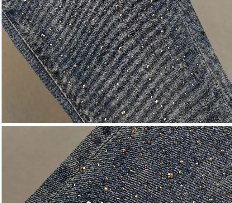 Heavy Industry Hot Diamond Jeans for Women 2026 Summer New Thin Slim High Waist Versatile Seven Point Jeans Female Casual Pants