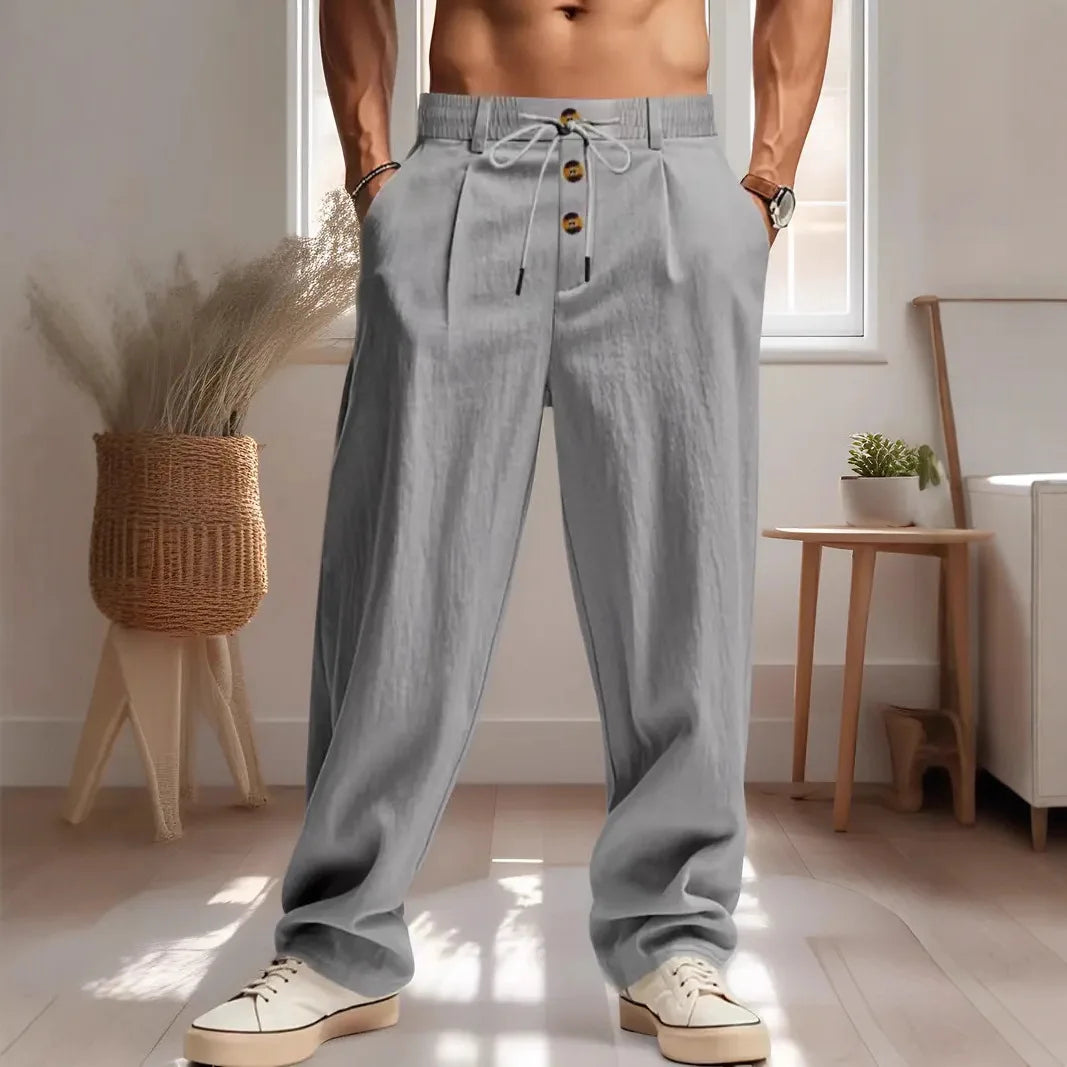 2026 New Amazon European and American men's linen solid color casual suit pants new fashion beach wide-leg trousers