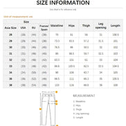 Size chart for pants with measurements in centimeters