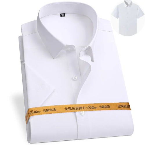 White dress shirt on a white background with a visible brand label.