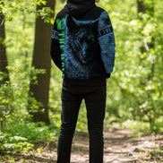 Black hoodie with a wolf design and 'The Wolf' text on a white background