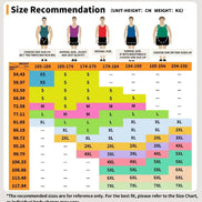 Size recommendation chart for jackets and vests with height and weight ranges.