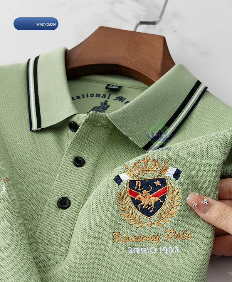 Classics Shield Badge Embroidery Polo Shirt Men Summer Thin Breathable Lapel Short-Sleeved Tops Golf Shirt Male Brand Clothing
