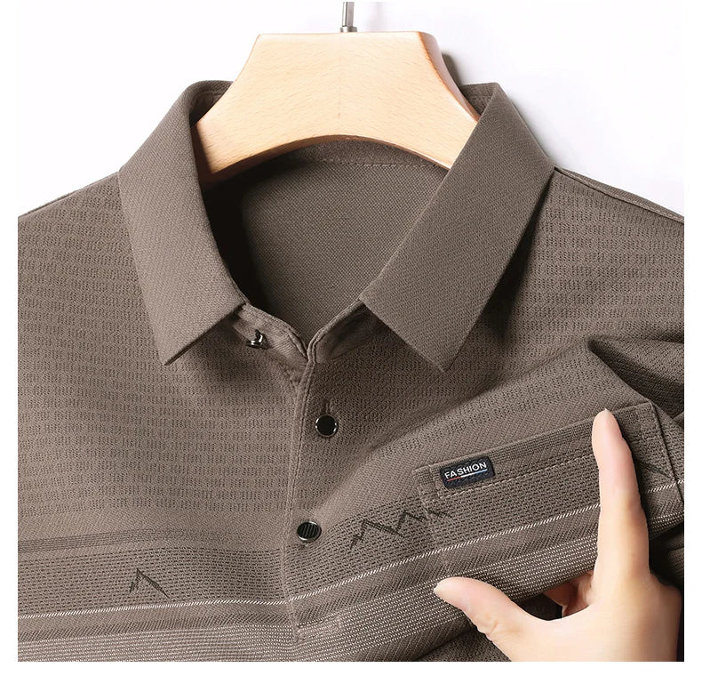 Luxury Wool Blend Fabric Men's Long Sleeve Polo  Classic