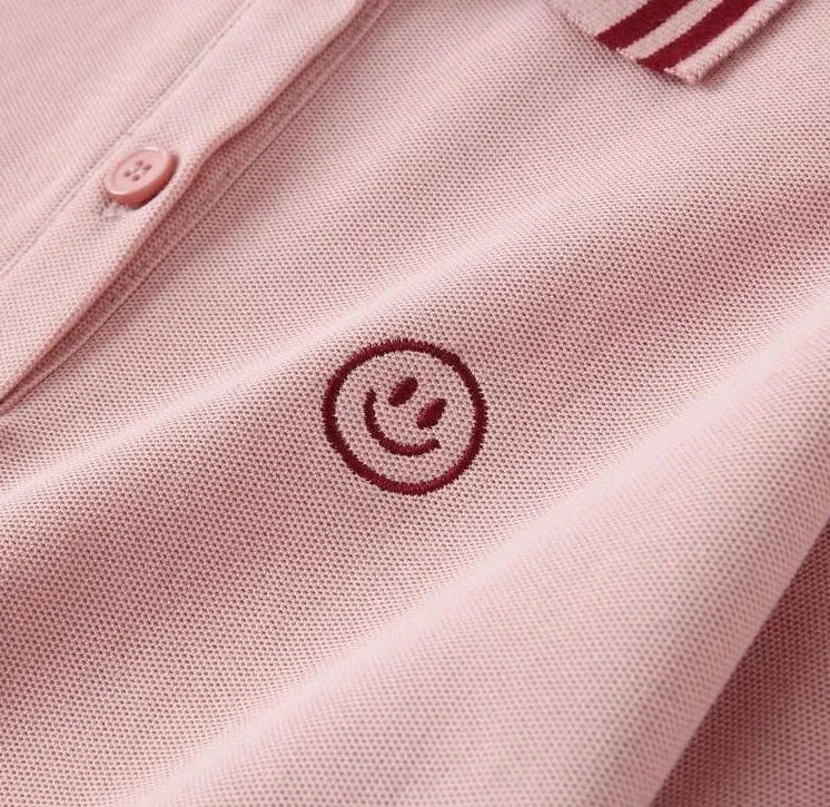 Polo Neck Shirt for Women Button 100℅ Cotton White Embroidery Baggy Woman T Pulovers High Quality Korean Popular Clothes Youth