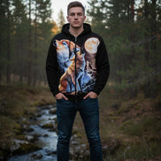 Hoodie with wolf design and moon on a white background