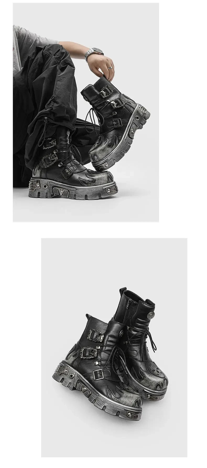 Retro Men Chelsea Boots Silver-brown Men Thick-soled Height-increasing Anti-slip Designer Fashion Brand Outdoor Motorcycle Boots