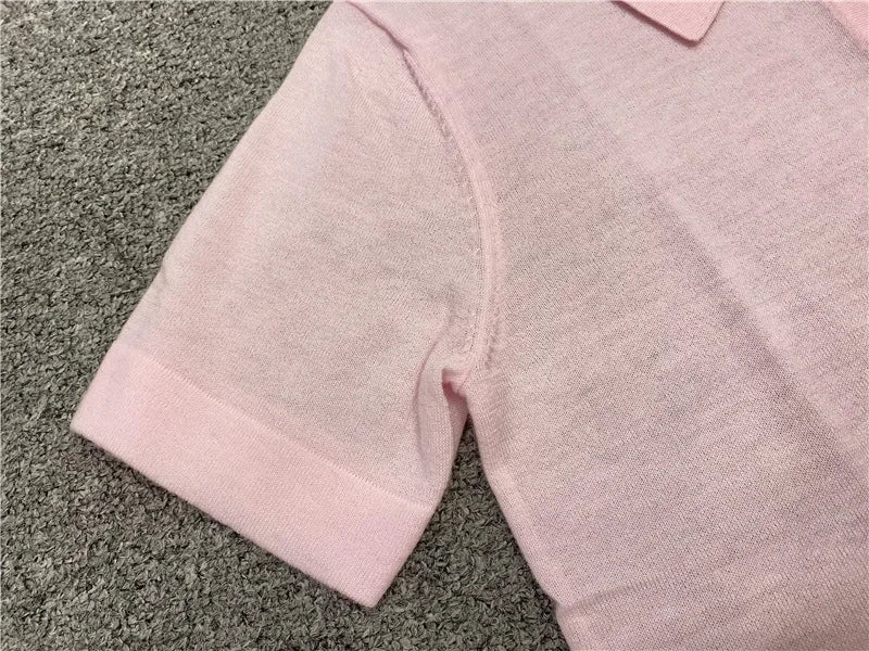 Jenny&Dave 2024 Summer Commuting Versatile Shirt Short POLO Tshirts Knitted Sleeved Top Women 2024 Merino Wool Casual Top