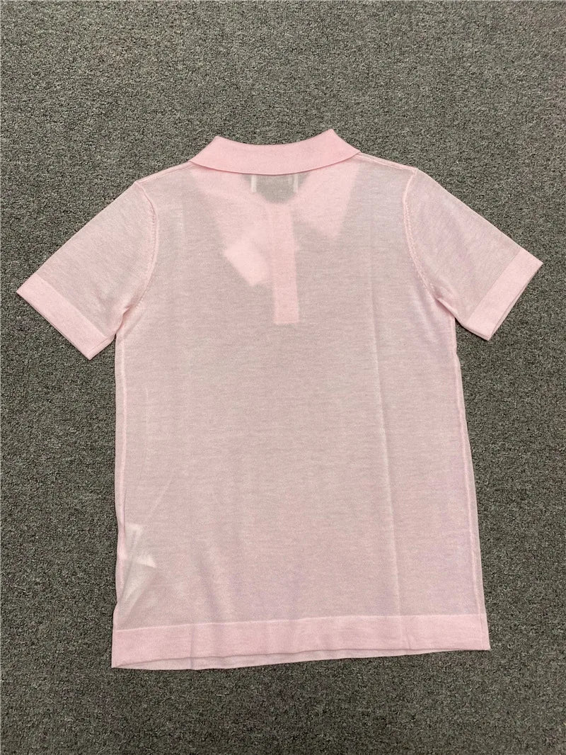 Jenny&Dave 2024 Summer Commuting Versatile Shirt Short POLO Tshirts Knitted Sleeved Top Women 2024 Merino Wool Casual Top