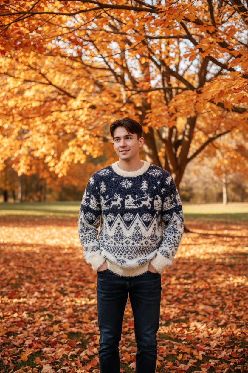 Knitted sweater with a pattern on a textured surface