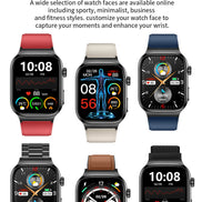 Collection of smartwatches with different watch faces on a white background