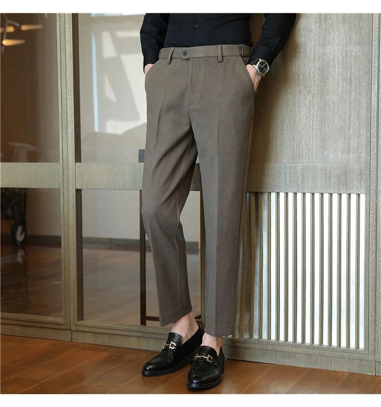 2025 Autumn and Winter Coffee Stretchable Waist Thickened Brushed Casual Pants for Men,multi-color Thick Men's Woolen Suit Pants