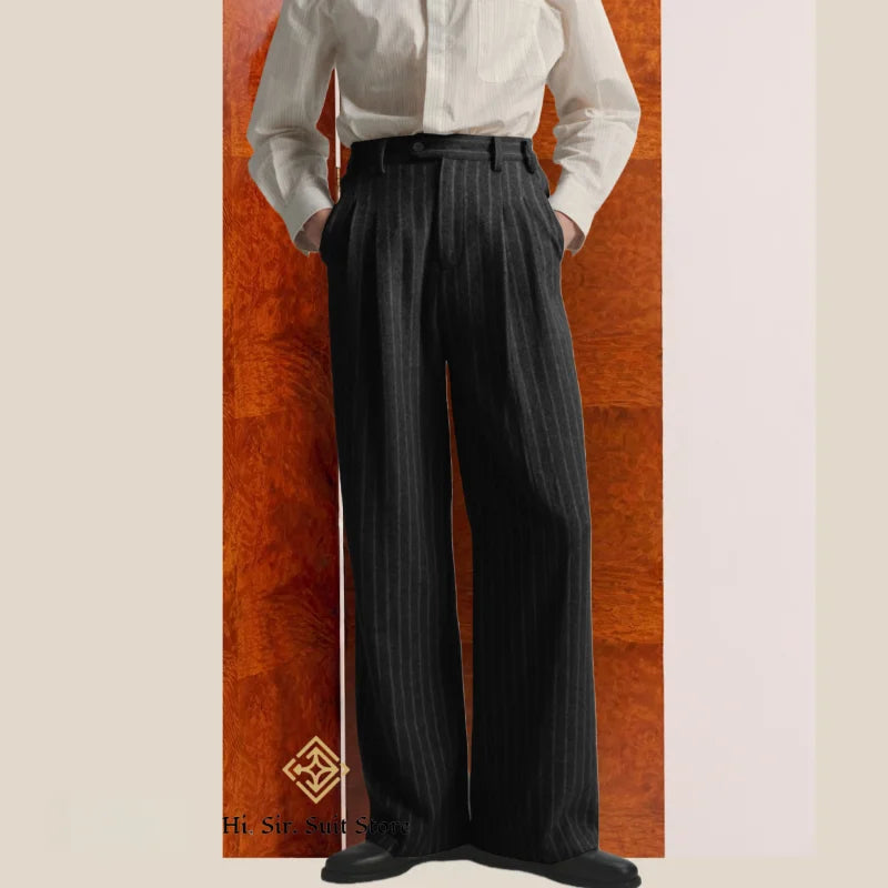 Men's Striped Dress Pants Old Money Wide Leg Baggy Pleated Casual Pinstriped Trousers Loose Fit Elastic Waist Vintage Slacks