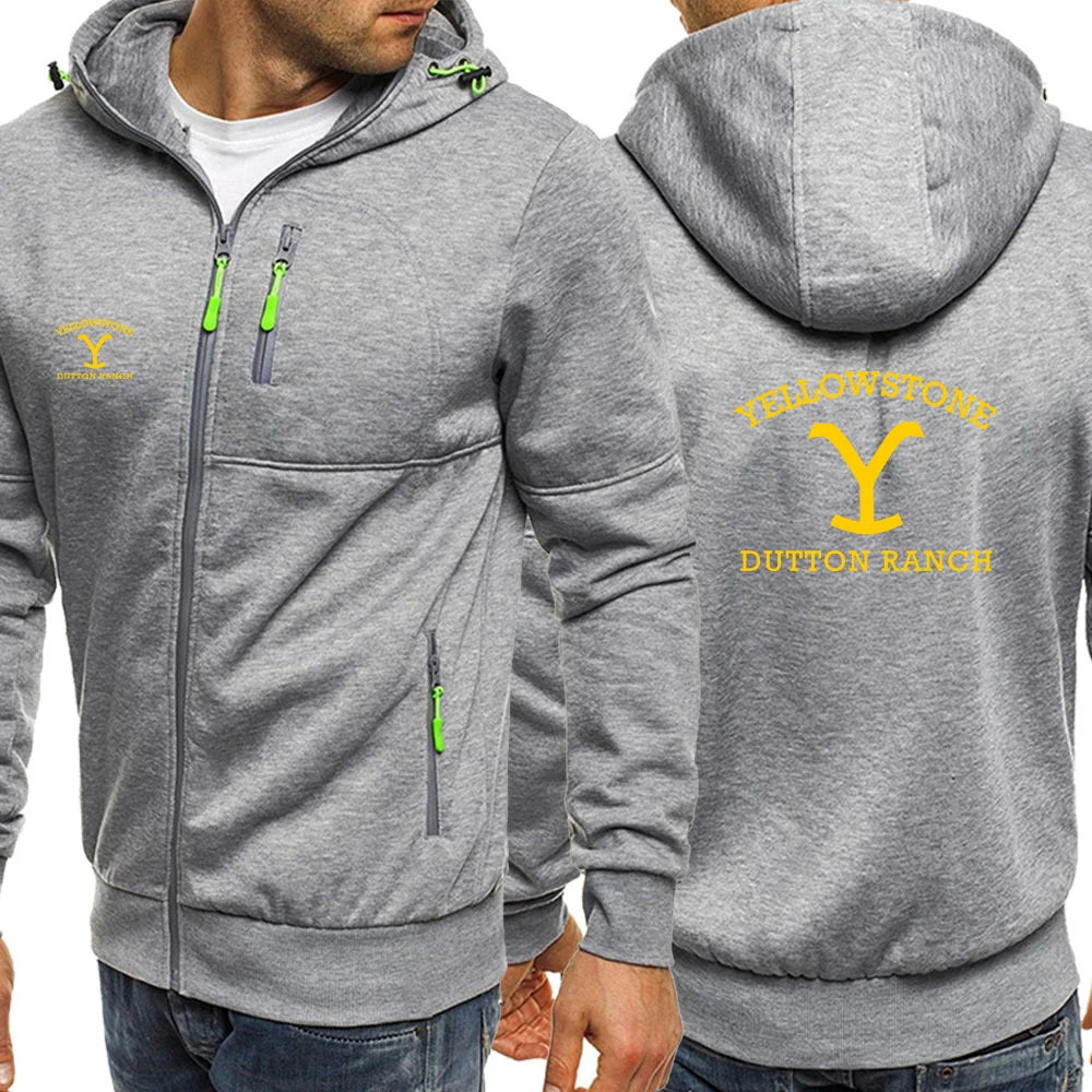 2026 Yellowstone Dutton Ranch Spring And Autumn Men's New Three-color Zipper Hoodie Slim Daily Simple Sweatshirts