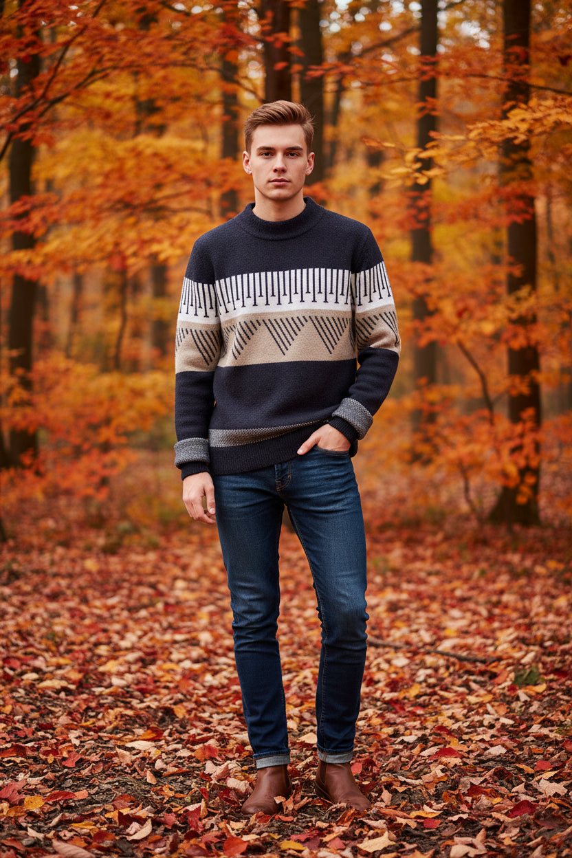 Sweater with geometric pattern on a white background