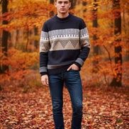 Sweater with geometric pattern on a white background