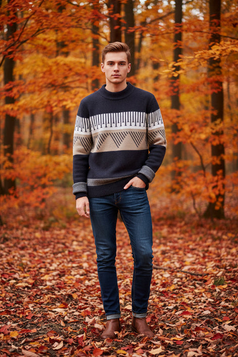 Sweater with geometric pattern on a white background