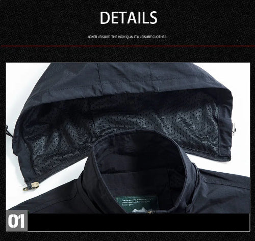 Close-up of a black jacket with a hood on a white background