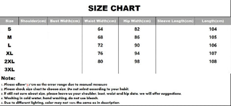 Size chart for clothing measurements in centimeters