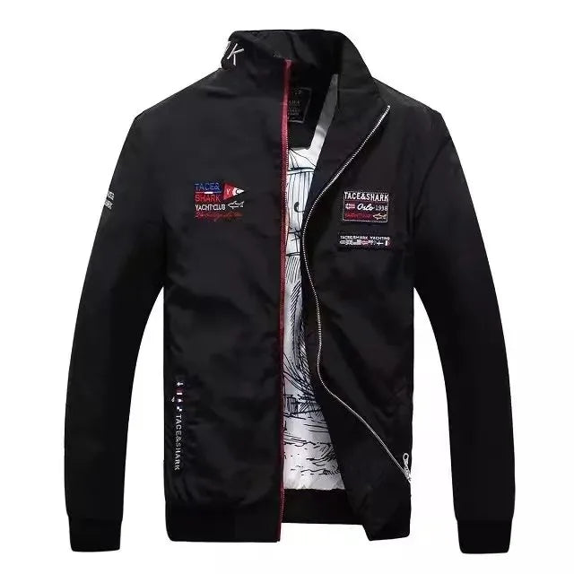 TACE&SHARK Autumn Winter Fashion Men's Blue Windbreakers Embroidery Military Bomber Jacket Business Coat Casual Outerwear