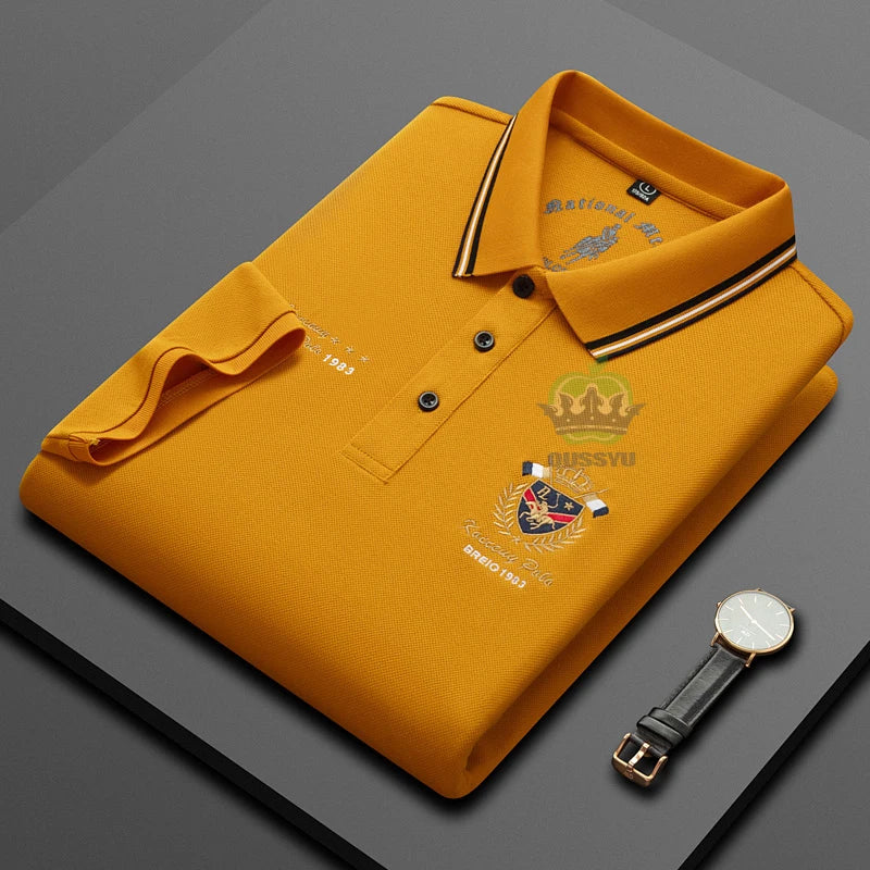 Classics Shield Badge Embroidery Polo Shirt Men Summer Thin Breathable Lapel Short-Sleeved Tops Golf Shirt Male Brand Clothing