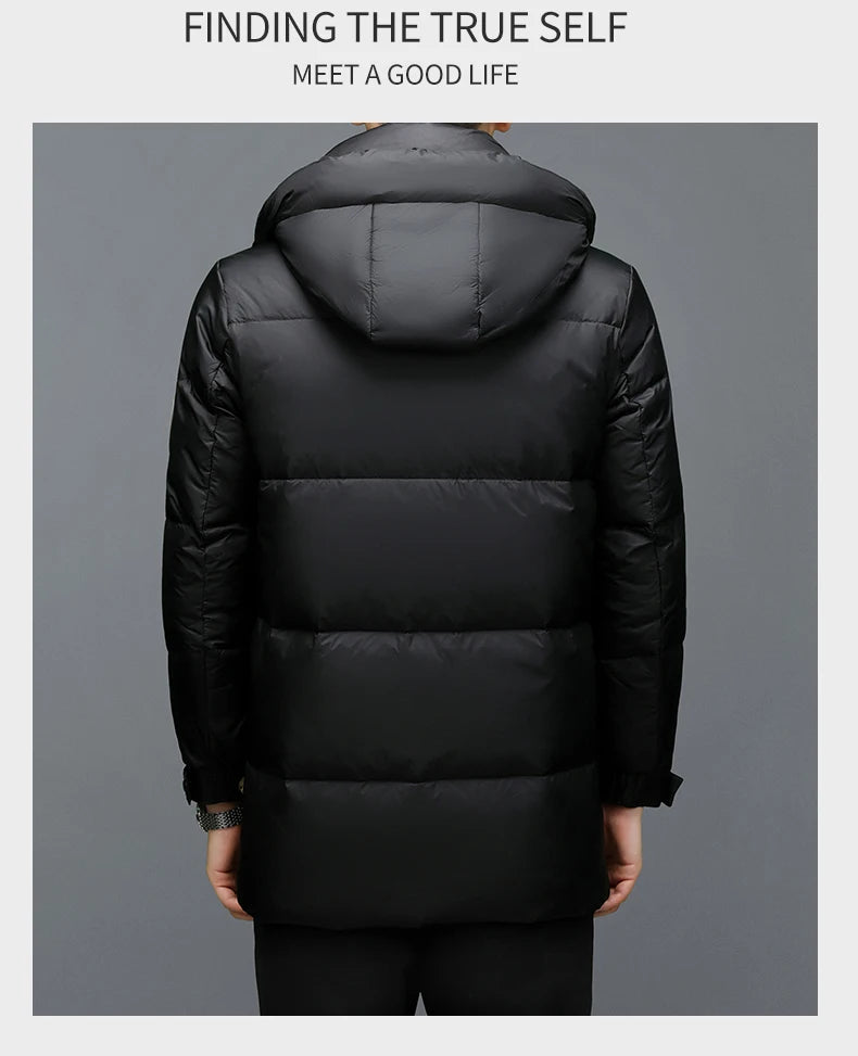 High End Long Thick New Brand Casual Fashion Winter Down Jacket Men Hooded Warm Street Parkas Feather Windbreaker Puffer Coats