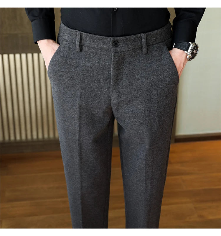 2025 Autumn and Winter Coffee Stretchable Waist Thickened Brushed Casual Pants for Men,multi-color Thick Men's Woolen Suit Pants