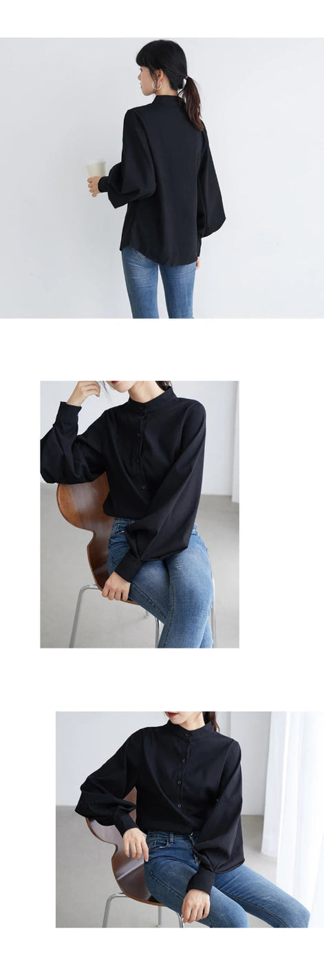 Person wearing a black long-sleeve top and blue jeans in various poses on a white background.