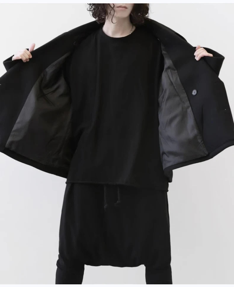 Mauroicardi Autumn Winter Warm Oversized Black Woolen Coat Men Cool Loose Luxury Dark Academia Aesthetic Vintage Clothes 2023