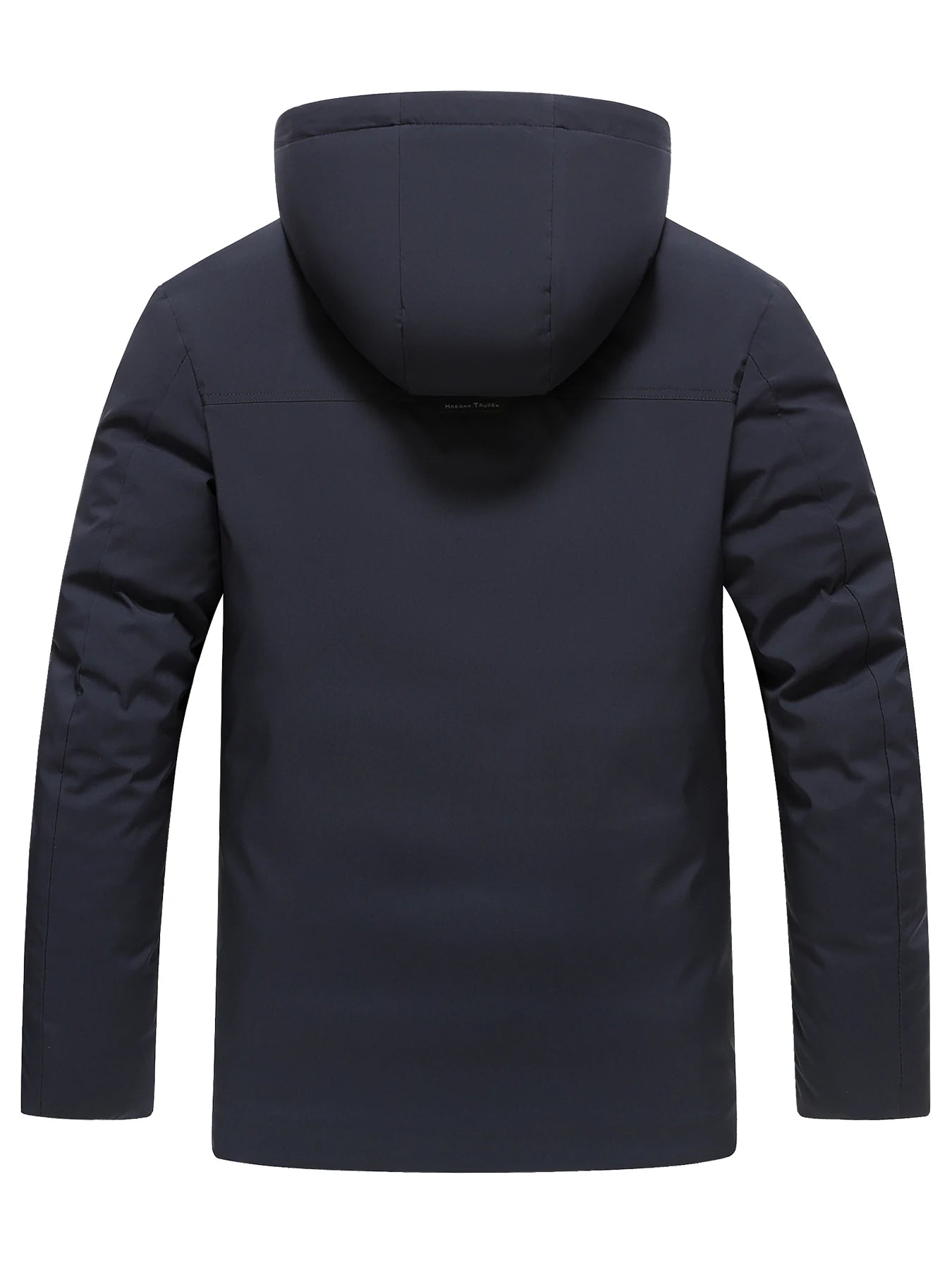 Dark blue hooded jacket on a white background