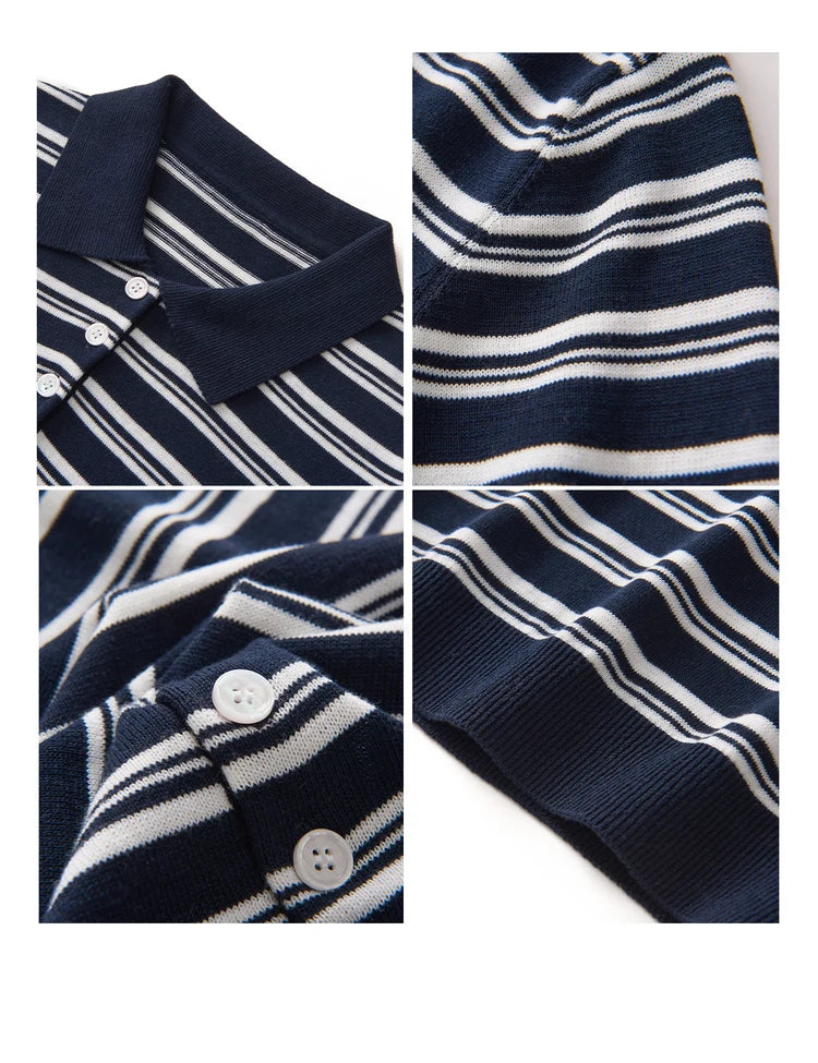 WinvyNee Summer Women's Pure Cotton Sweaters Polo T-Shirts White Half Sleeve Striped Tees Y2k Outerwears Pullover Tops ZA1523012