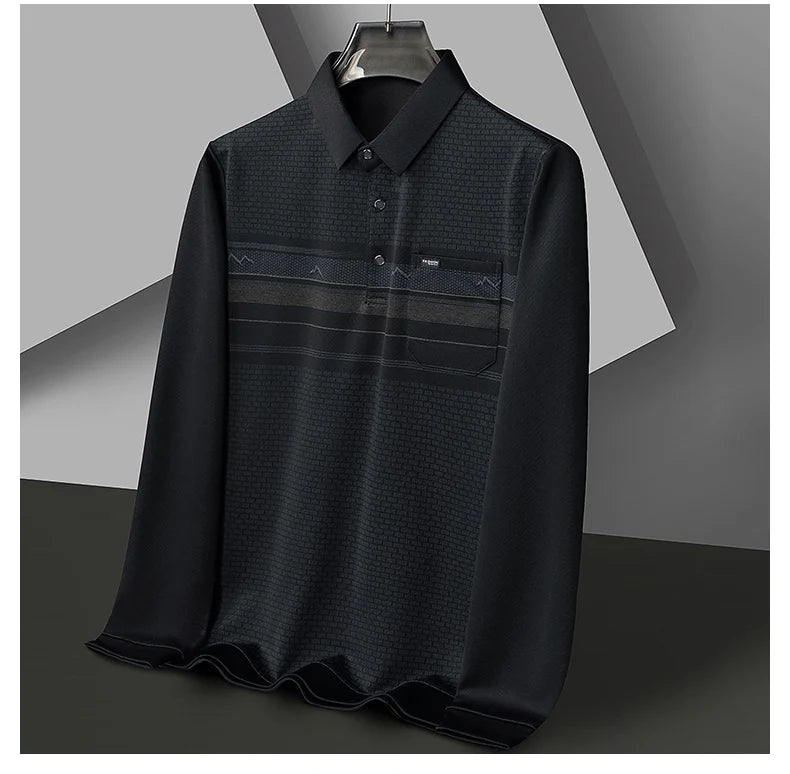 Luxury Wool Blend Fabric Men's Long Sleeve Polo  Classic