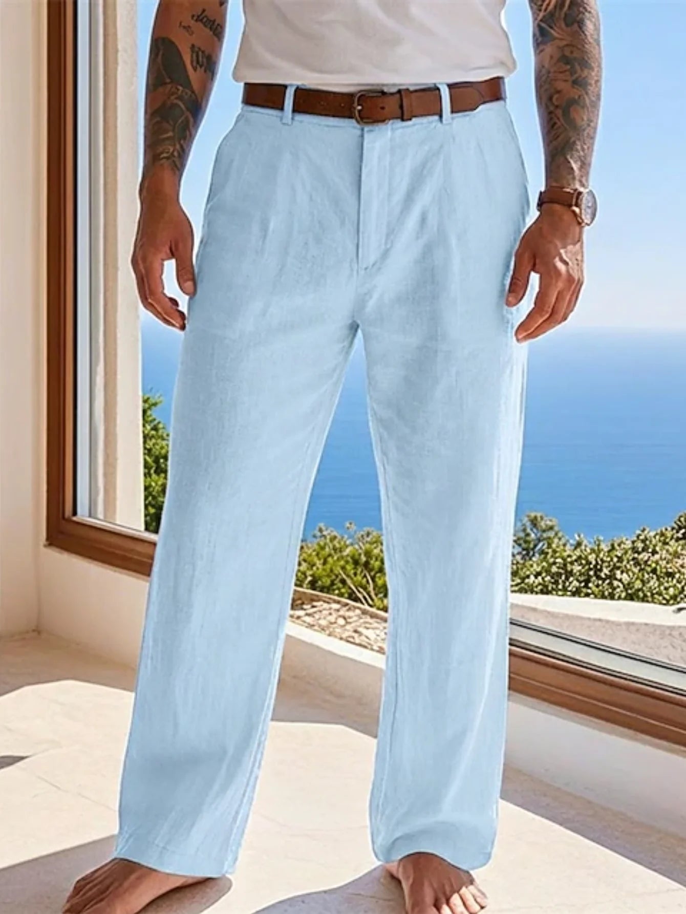 2026 New Men's Formal Linen Summer Pants Straight Tube Solid Color Comfortable Breathable Formal Business Fashion Basic Style