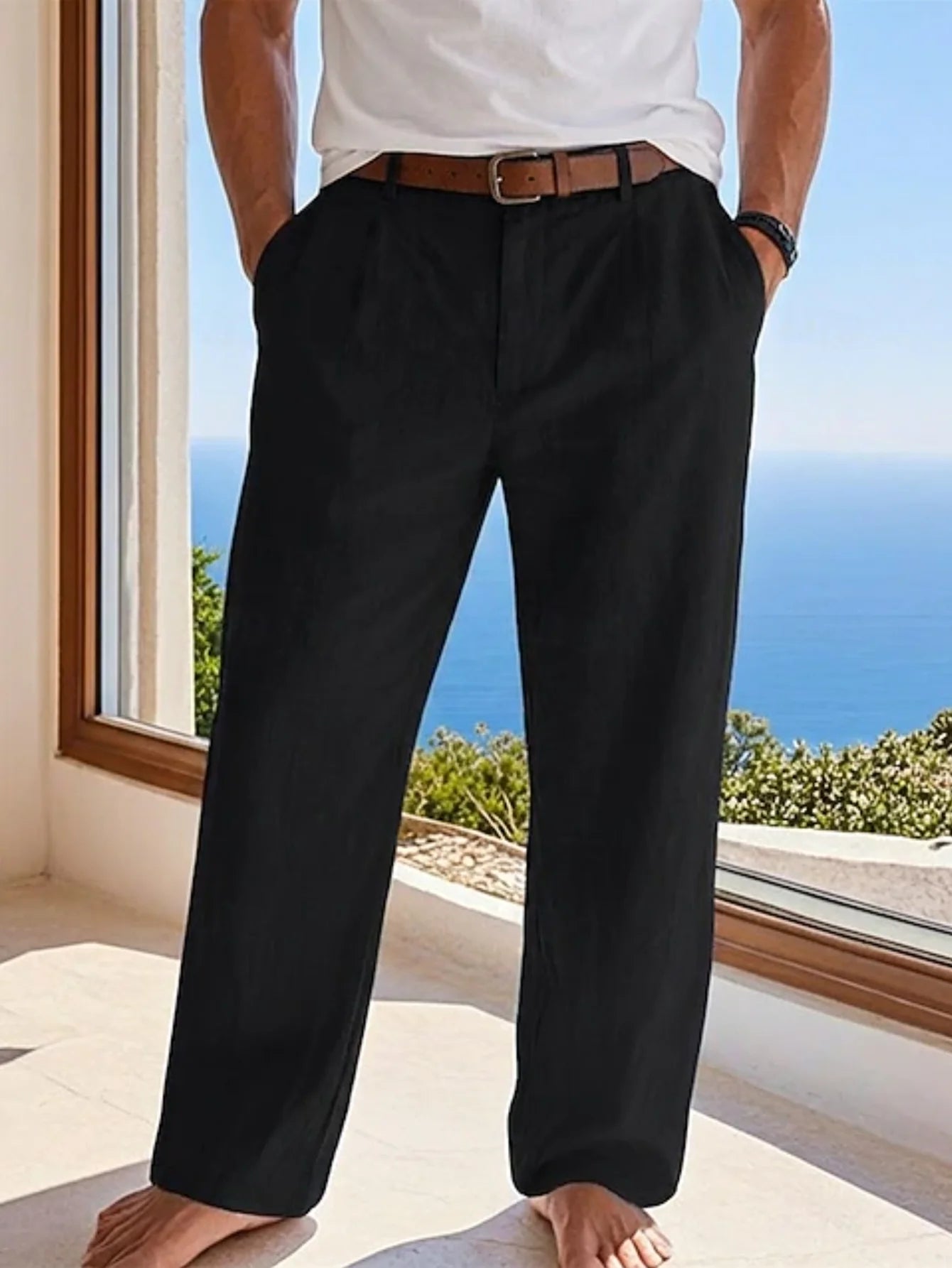 2026 New Men's Formal Linen Summer Pants Straight Tube Solid Color Comfortable Breathable Formal Business Fashion Basic Style