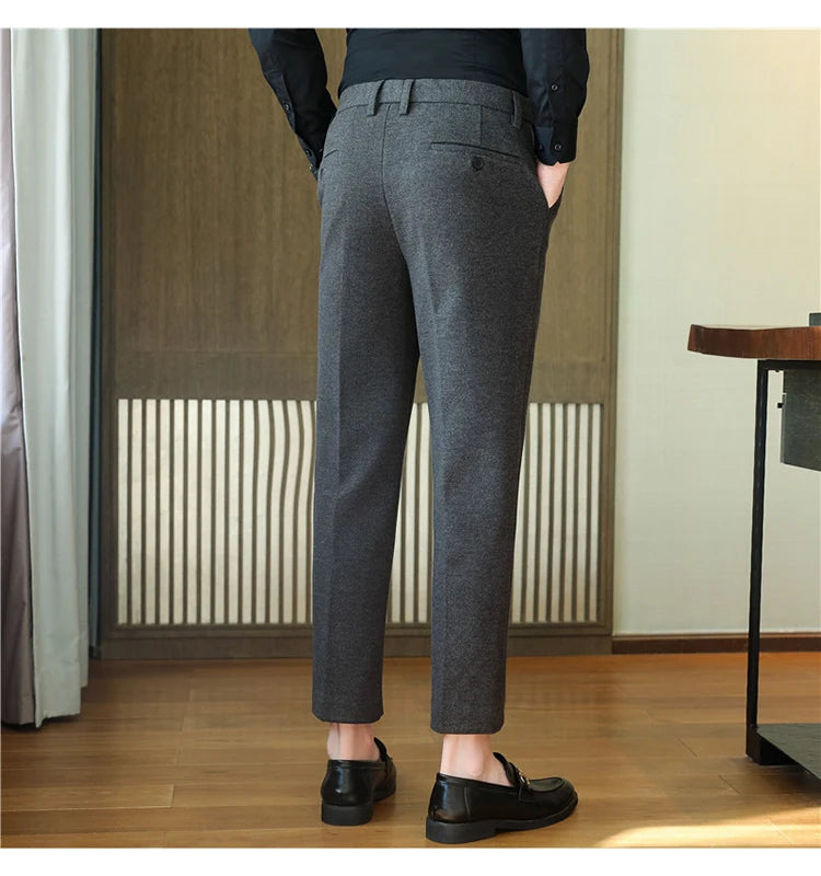 2025 Autumn and Winter Coffee Stretchable Waist Thickened Brushed Casual Pants for Men,multi-color Thick Men's Woolen Suit Pants