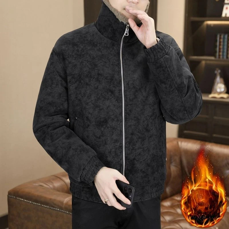 Winter Fleece and Thickened Leather Jacket for Men with A Fur Collar Warm and Casual American High-end Faux Fur One-piece Jacket