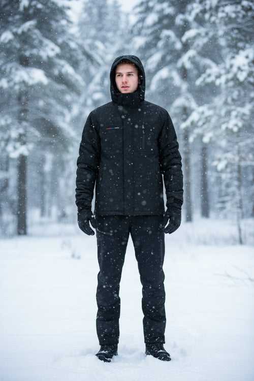 Black jacket with a hood on a gray background