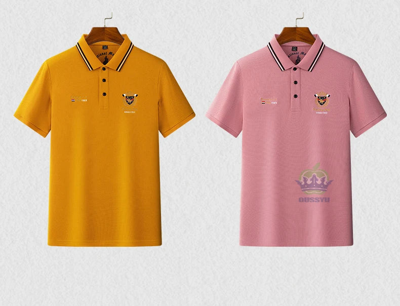 Classics Shield Badge Embroidery Polo Shirt Men Summer Thin Breathable Lapel Short-Sleeved Tops Golf Shirt Male Brand Clothing