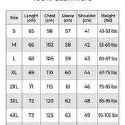 Product information and size reference chart in Chinese for a men's 100% sheepskin shirt, showing size categories, garment measurements, and suitable weights.
