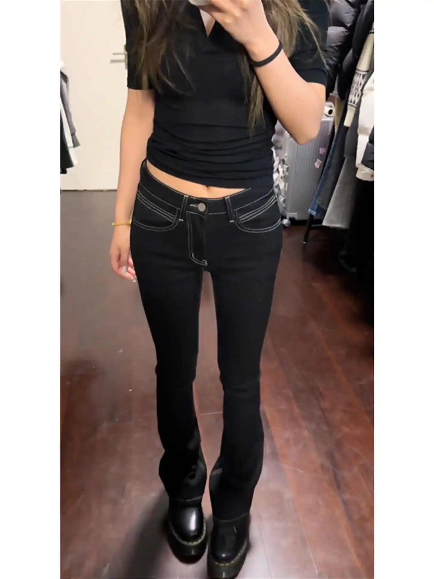 Women's Bootcut Jeans 2000s Low Rise Denim Pants Flare Jeans Long Trousers Skinny Bell Bottom Japanese Y2k Cowboy High Street