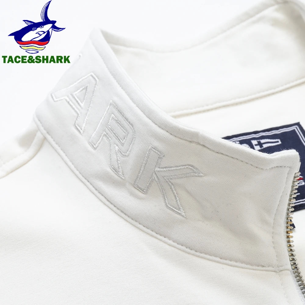 TACE&SHARK Casual Cotton Blue White Military Jacket Coats Fashion Zipper Jackets Men Embroidery Outerwear Clothing