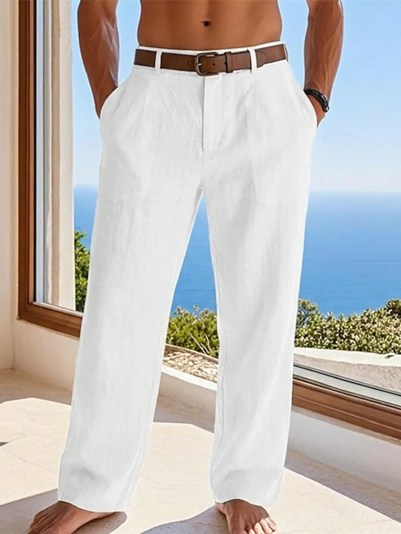 2026 New Men's Formal Linen Summer Pants Straight Tube Solid Color Comfortable Breathable Formal Business Fashion Basic Style